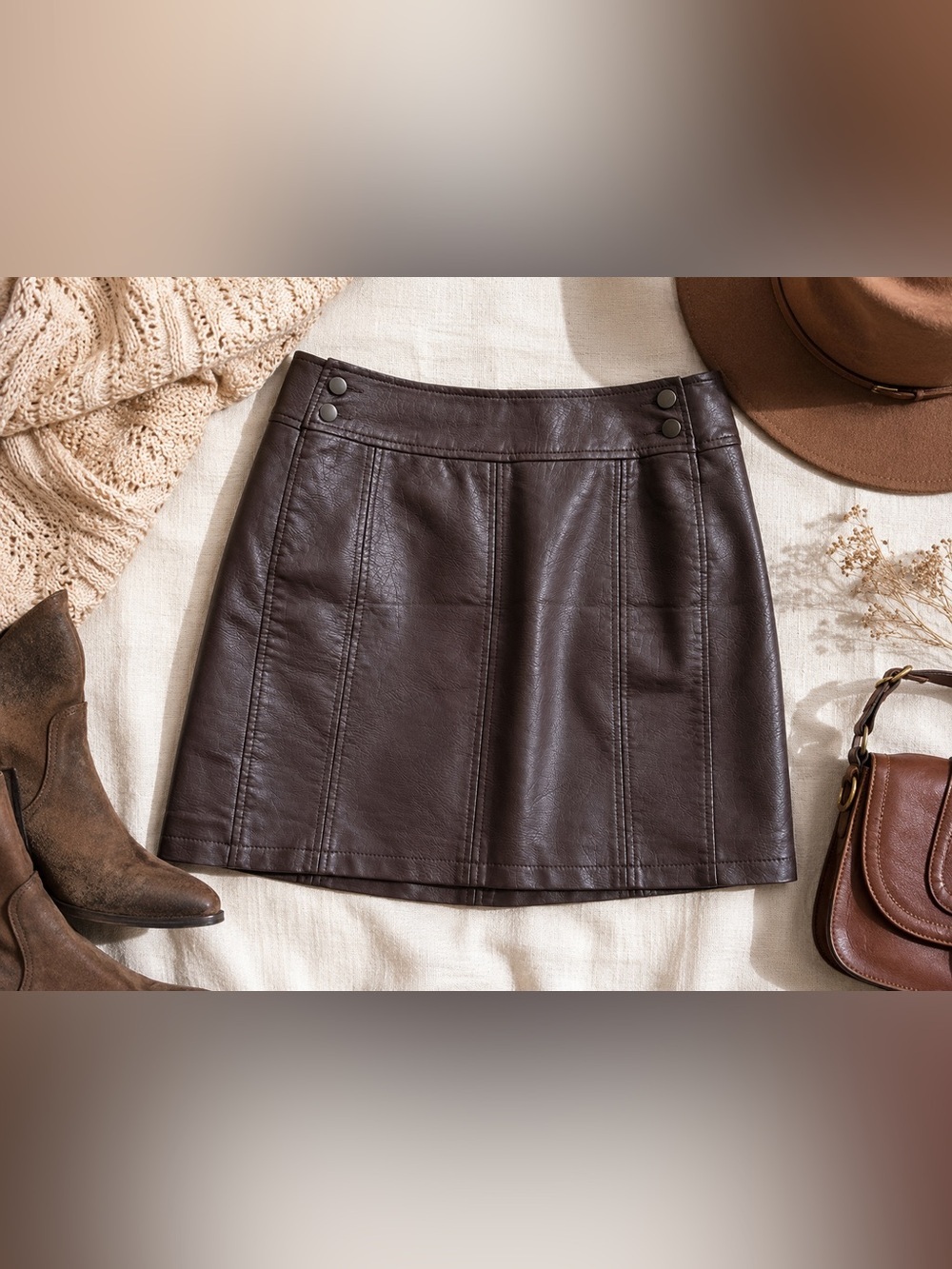 Free People Brown Faux Leather Mini Skirt